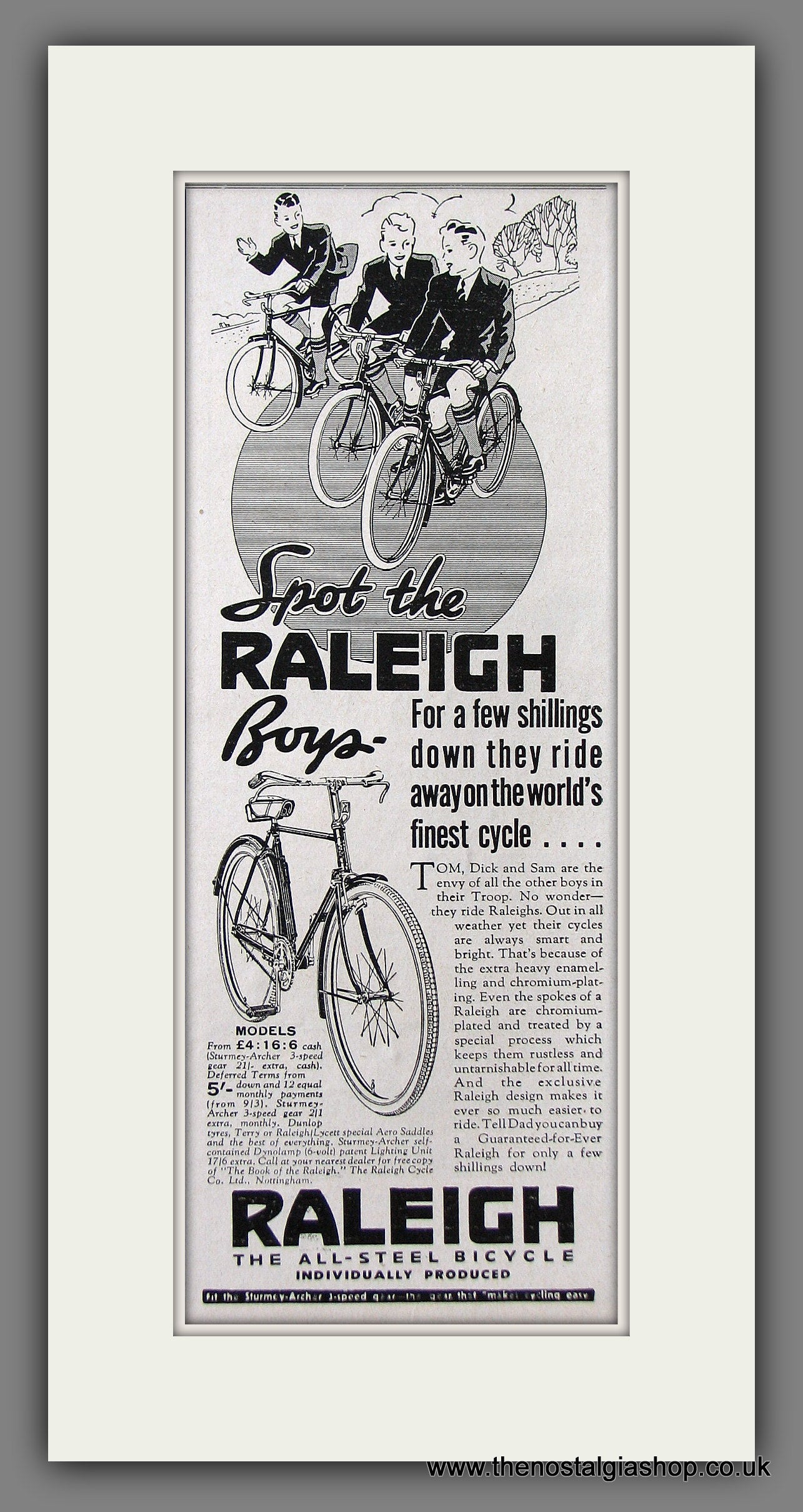 Raleigh Boys Cycles. Original Advert 1938 (ref AD55548)