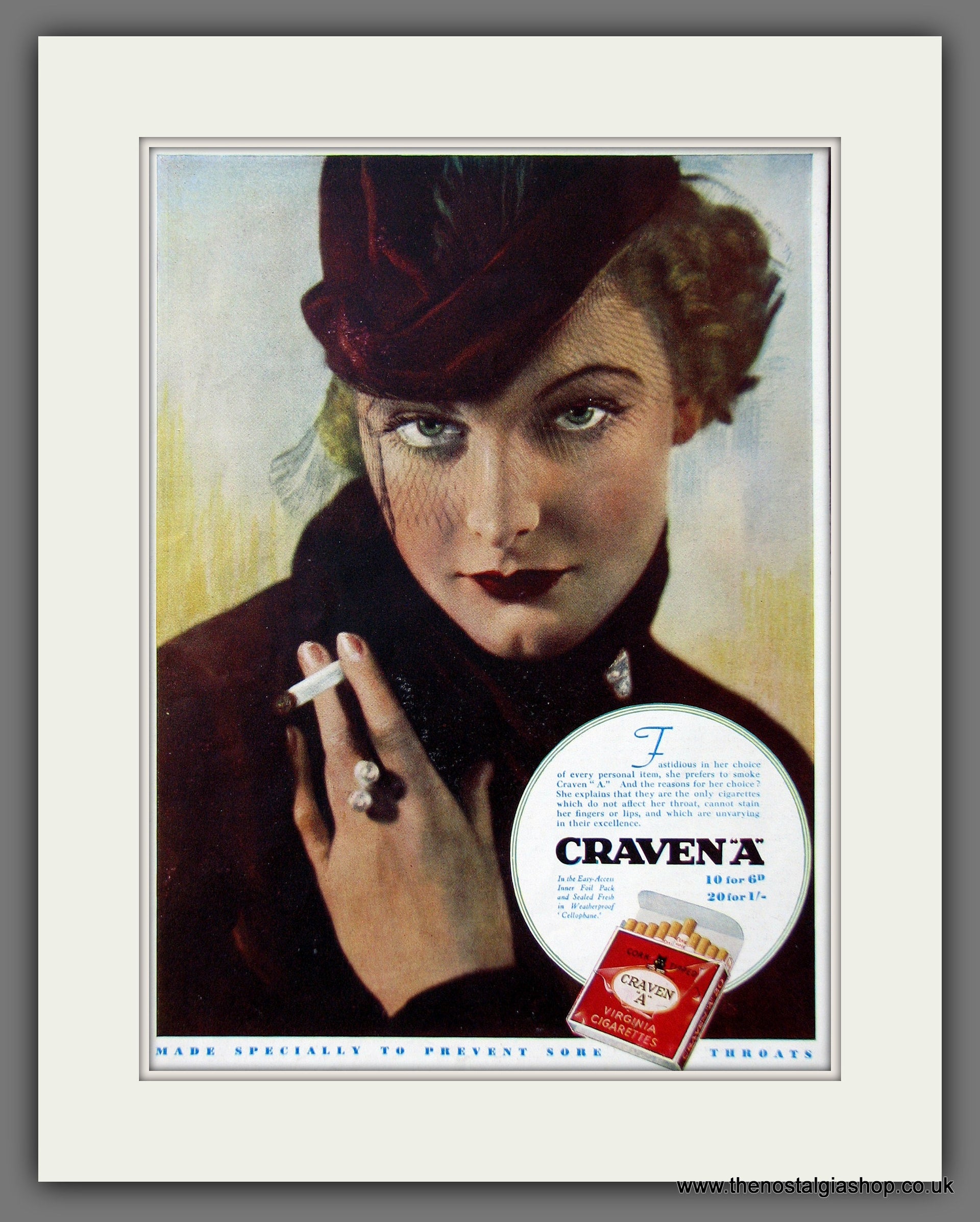 Craven A. Cigarettes. Original Advert 1935 (ref AD55555) The Nostalgia Shop Craven A. Cigarettes. Original Advert 1935 (ref AD55555) The Nostalgia Shop