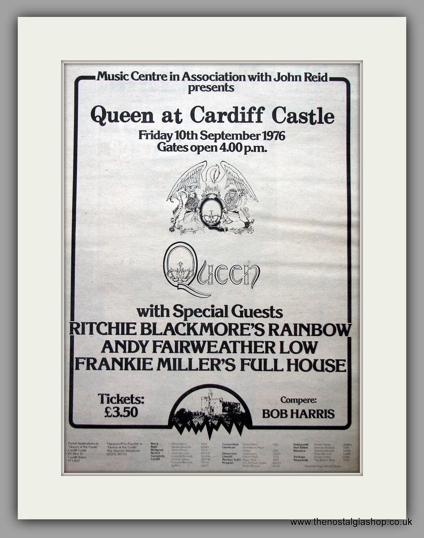 Queen at Cardiff Castle. Original Vintage Advert 1976  (ref AD11150)