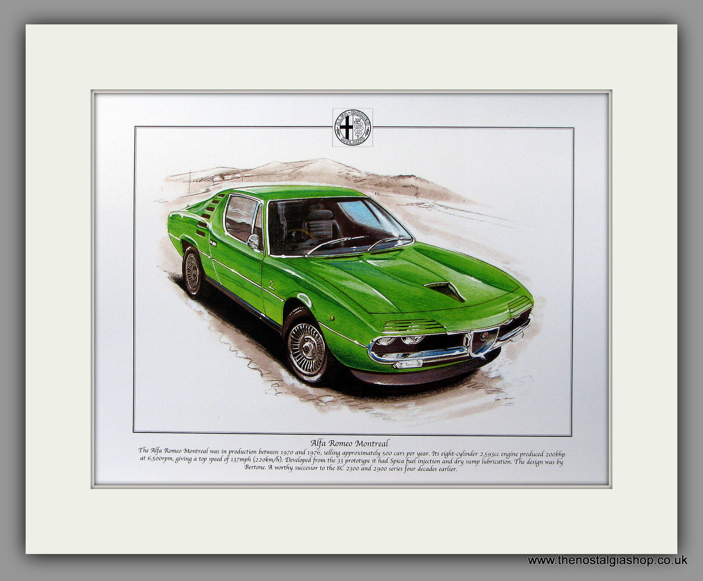 Alfa Romeo Montreal. Mounted Print (ref PR14)