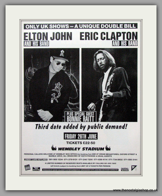 Elton John & Eric Clapton. Wembley Stadium. Original Advert 1992 (ref AD50195)