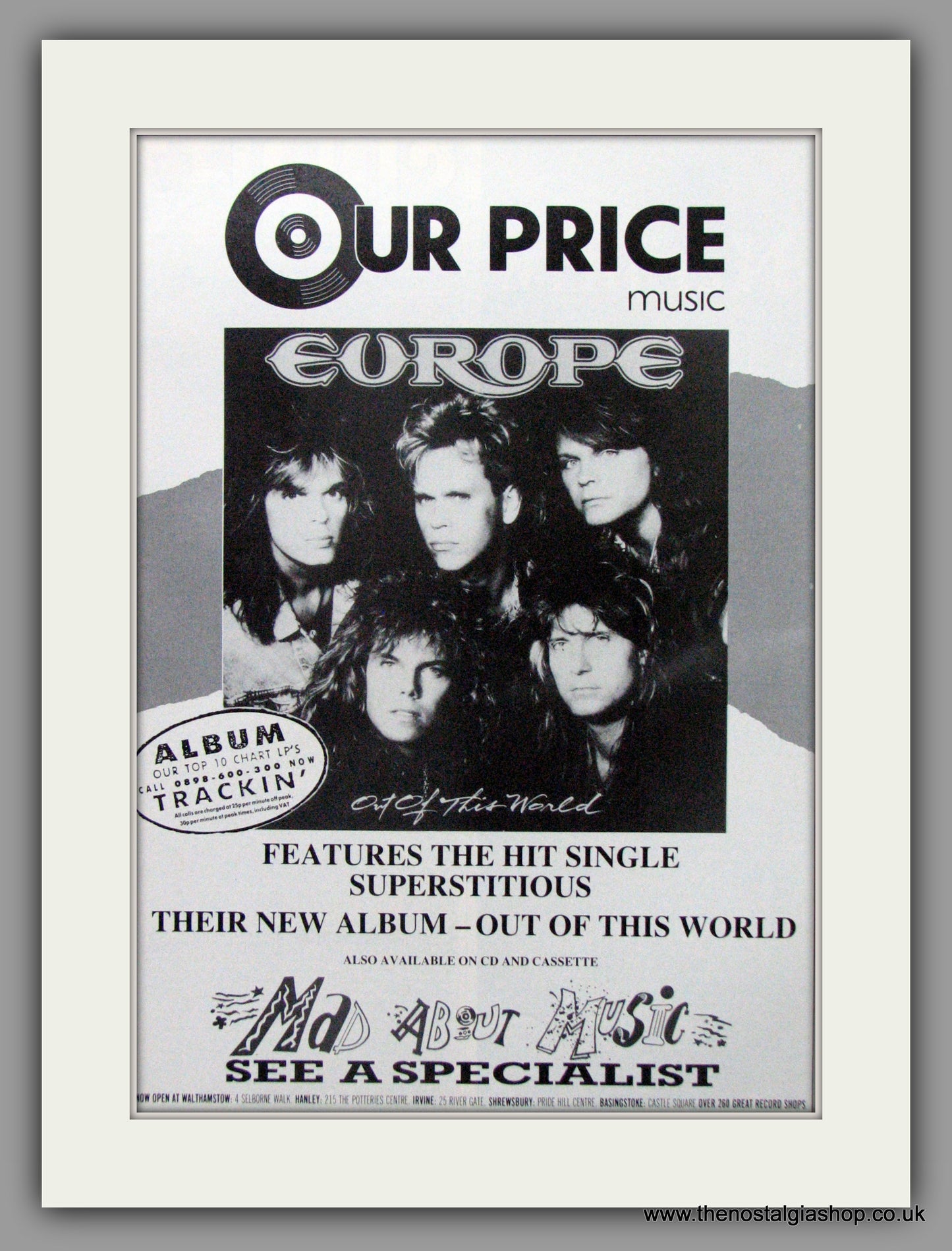 Europe, Out of This World. 2 x Original Adverts 1989 (ref AD50246)