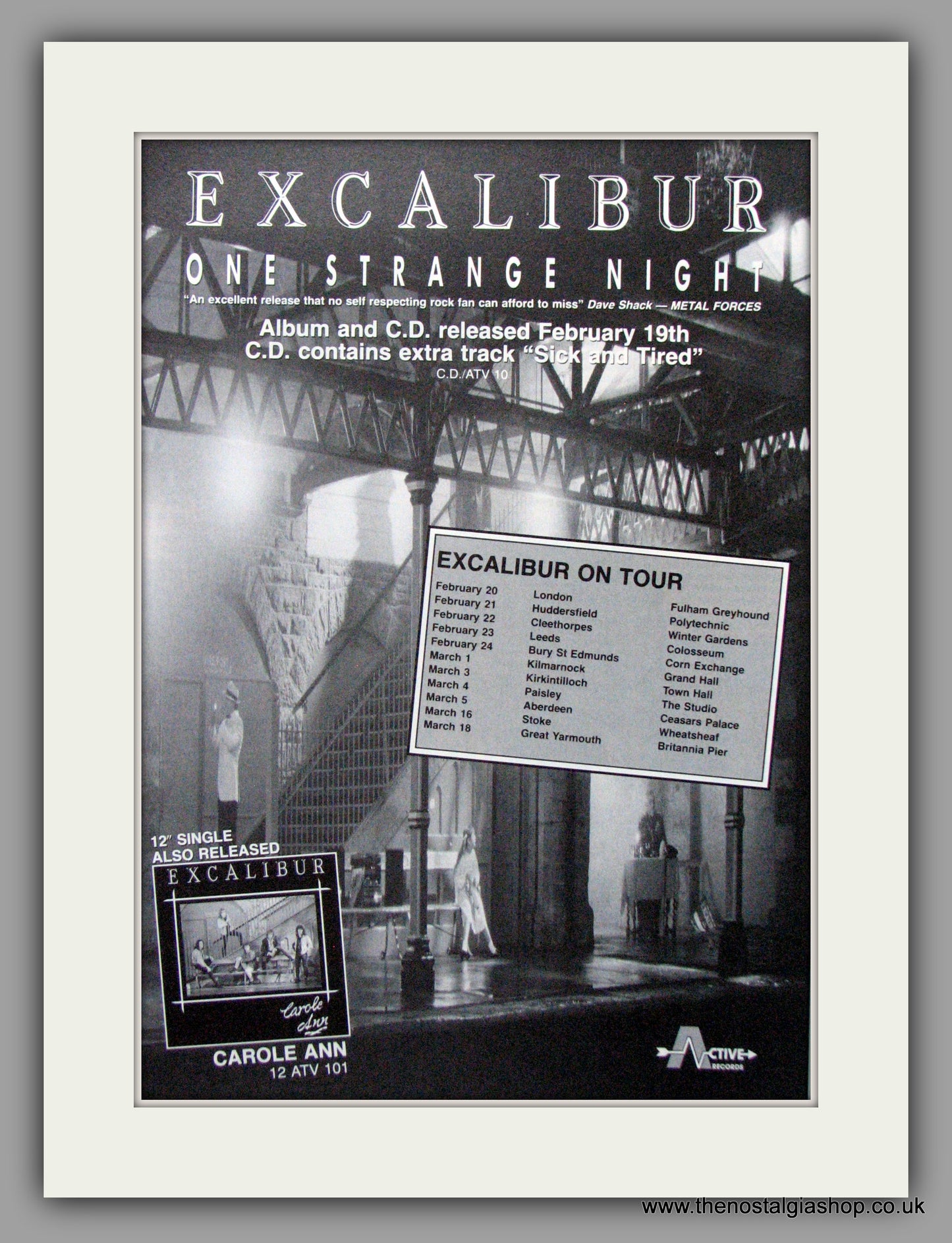 Excalibur - One Strange Night Plus Tour Dates. Original Advert 1990 (ref AD50250)