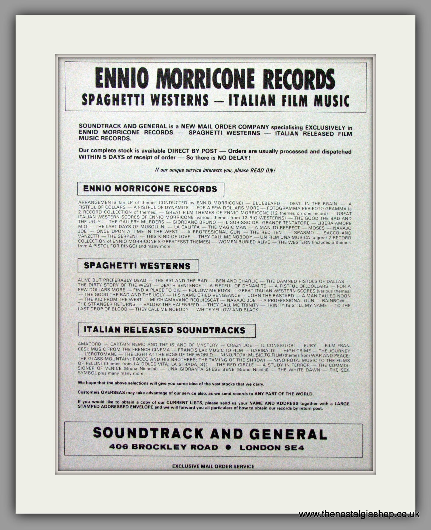 Ennio Morricone Records Spaghetti Westerns, Italian Film Music. Original Advert 1975 (ref AD50273)