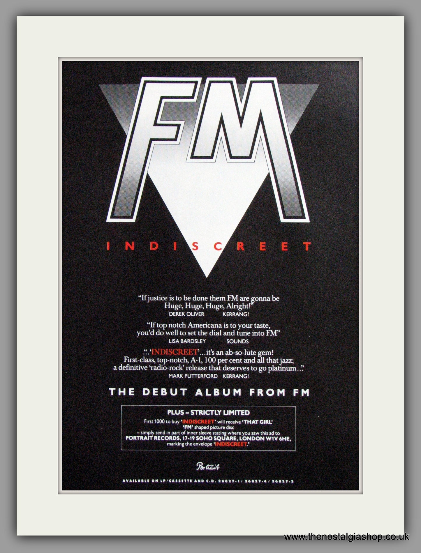 FM - Indiscreet.  Original Advert 1986 (ref AD50308)
