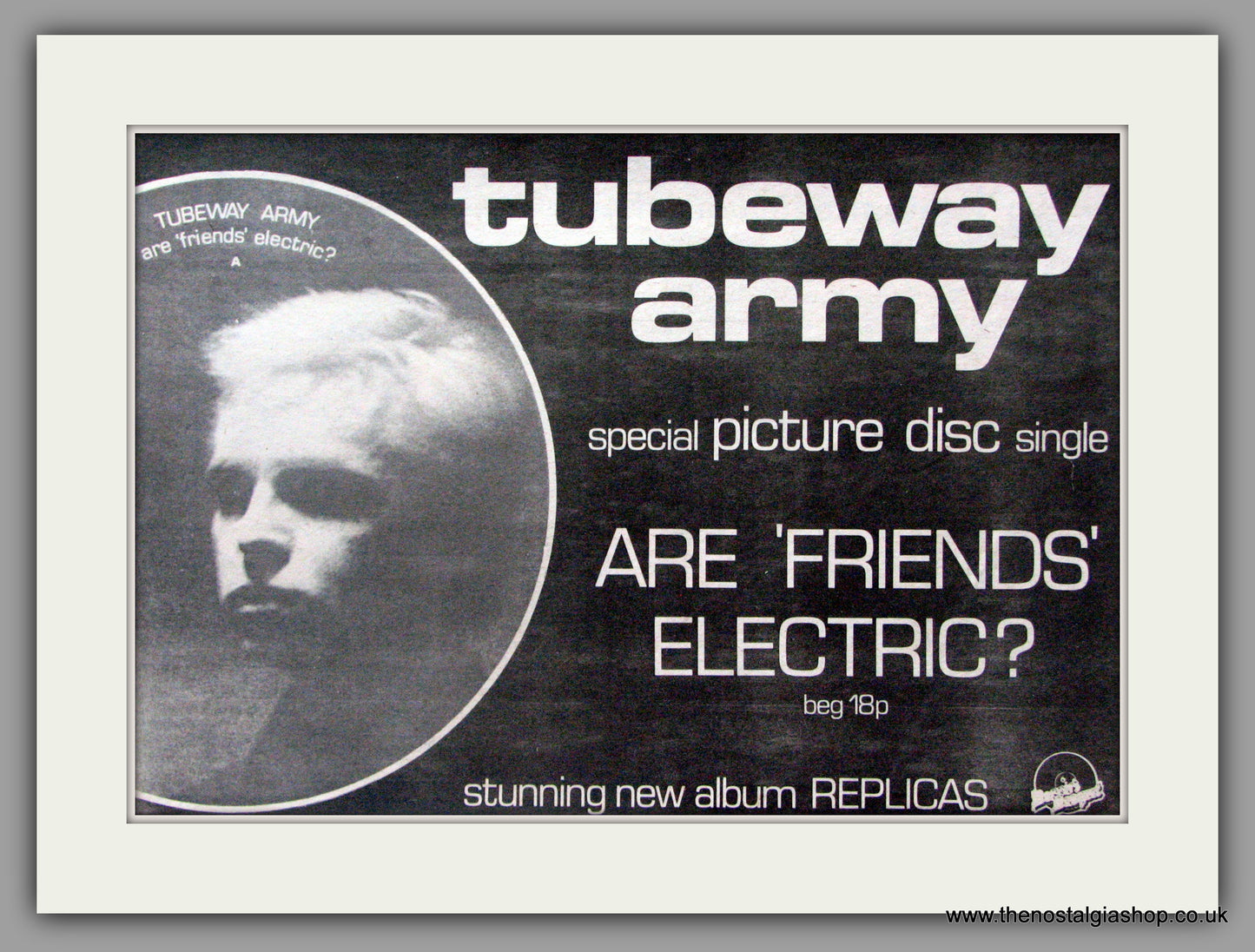 Tubeway Army. Are Friends Electric. Vintage Advert 1979 (ref AD50528)