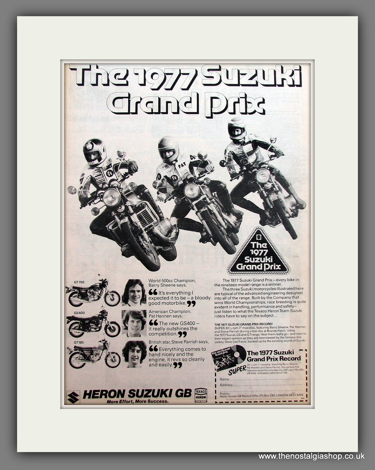 Suzuki Grand Prix Motorcycles. Original Advert 1977 (ref AD12923)