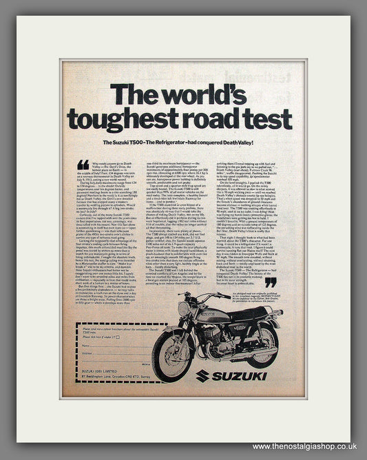 Suzuki T500 Motorcycle. Original Advert 1974 (ref AD12927)
