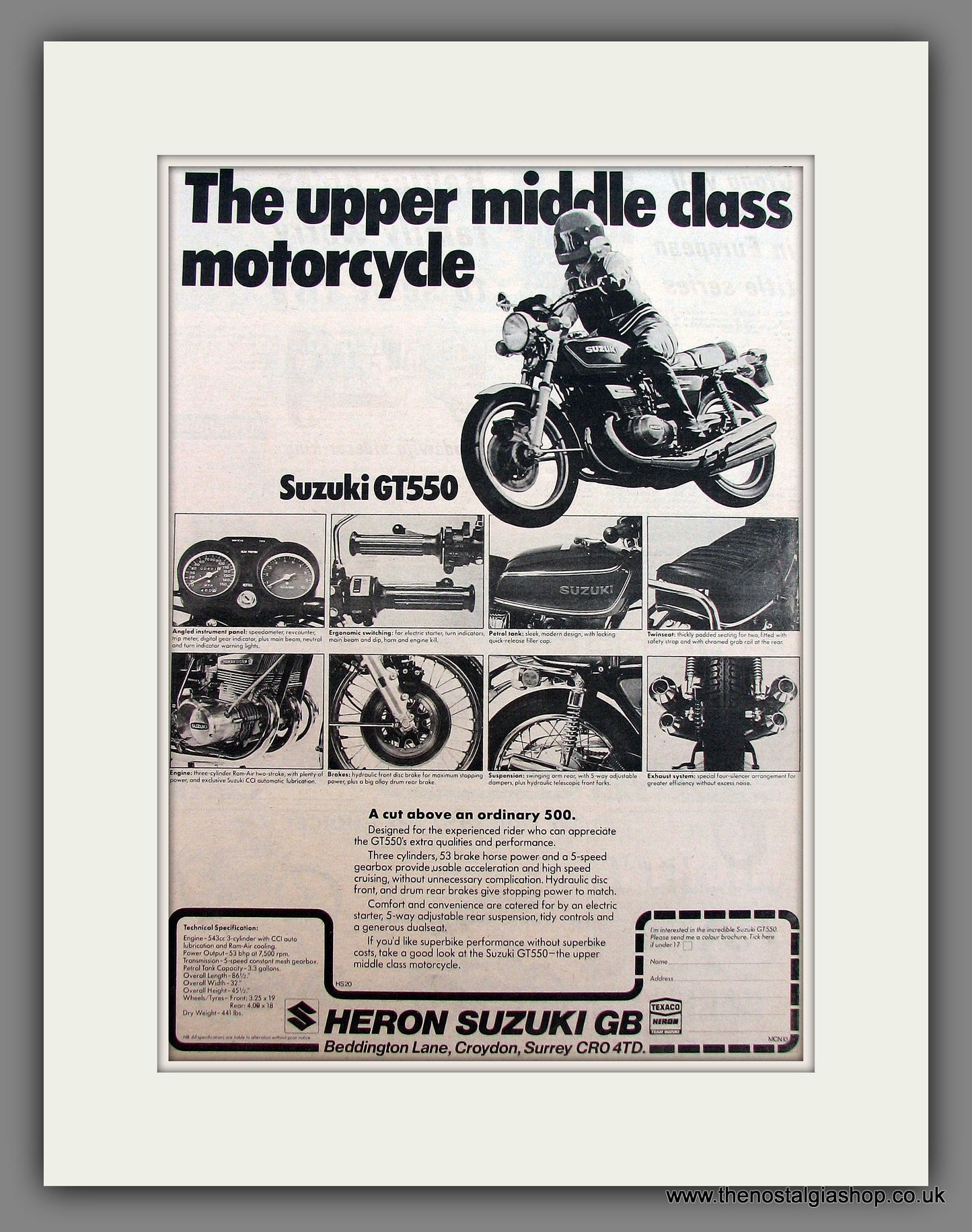 Suzuki GT550 Motorcycle. Original Advert 1976 (ref AD12928)