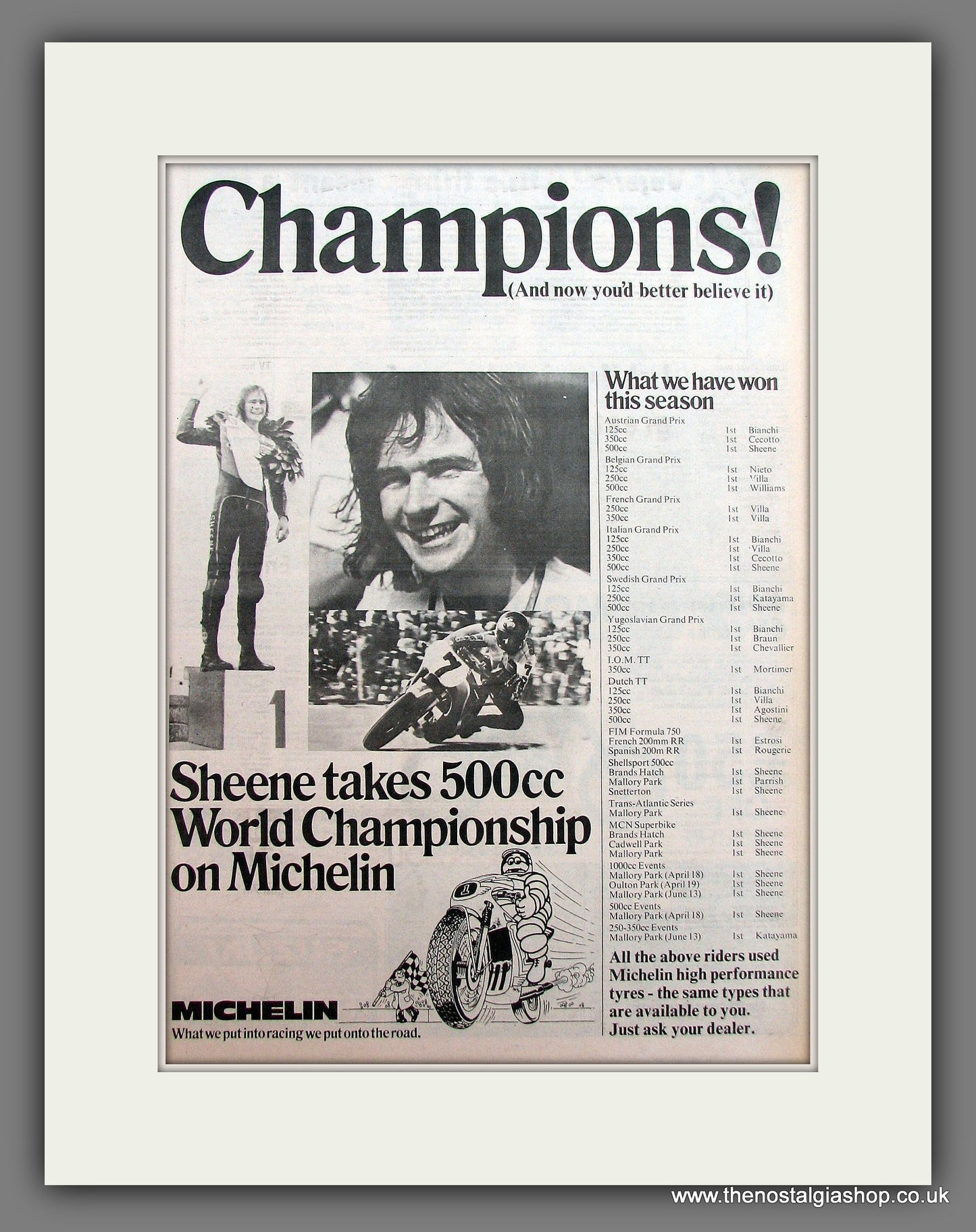 Suzuki Barry Sheene and Michelin. World Champions. Original Advert 1976 (ref AD12951)