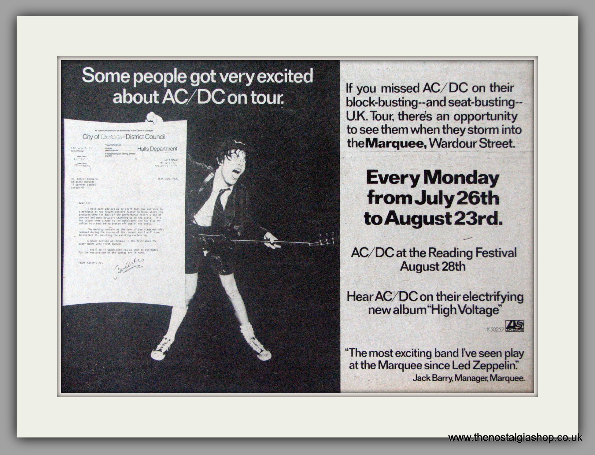 AC DC at The Marquee, Wardour Street. Vintage Advert 1976 (ref AD50346 ...