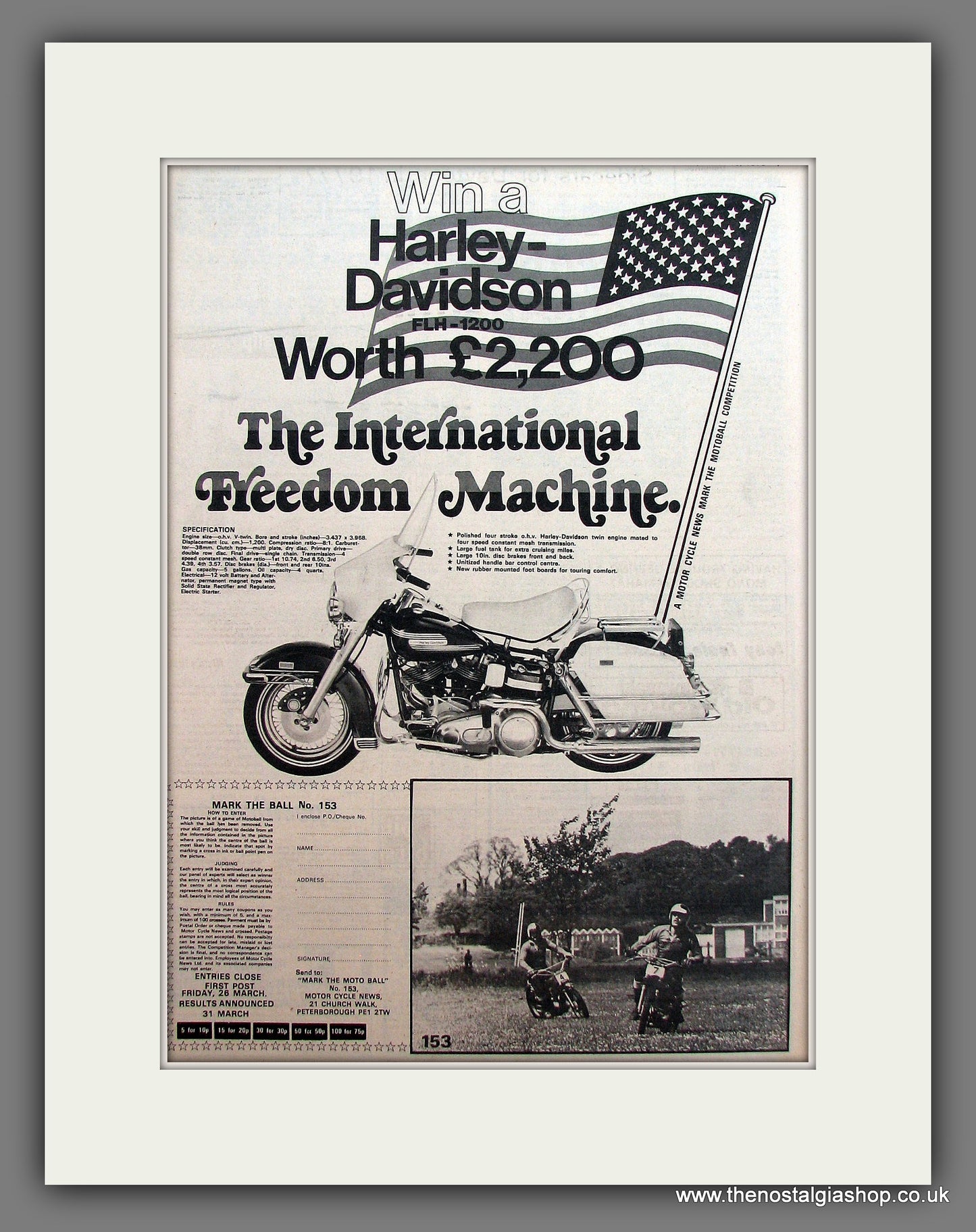 Harley-Davidson FLH-1200. Win One! Original Advert 1976 (ref AD12953)