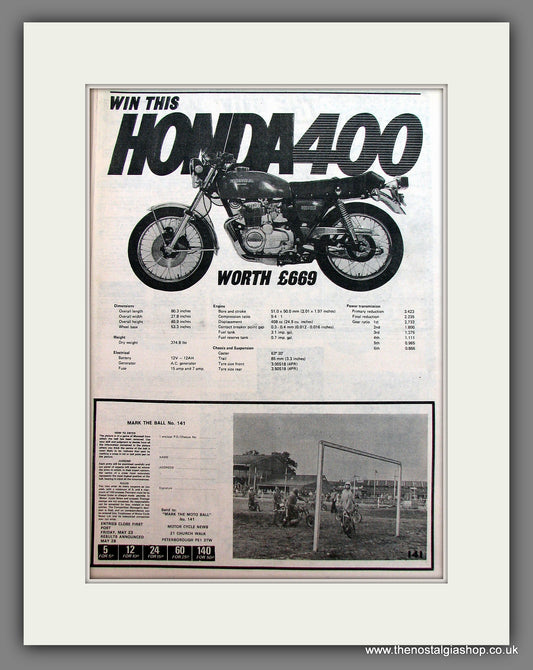 Honda 400 Motorcycle. Win One! Original Advert 1975 (ref AD12957)