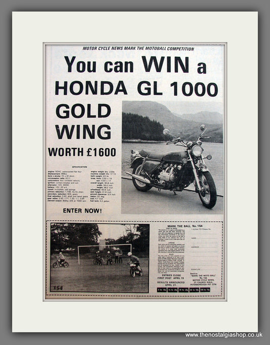 Honda GL 1000 Gold Wing Motorcycle. Win One! Original Advert 1976 (ref AD12959)