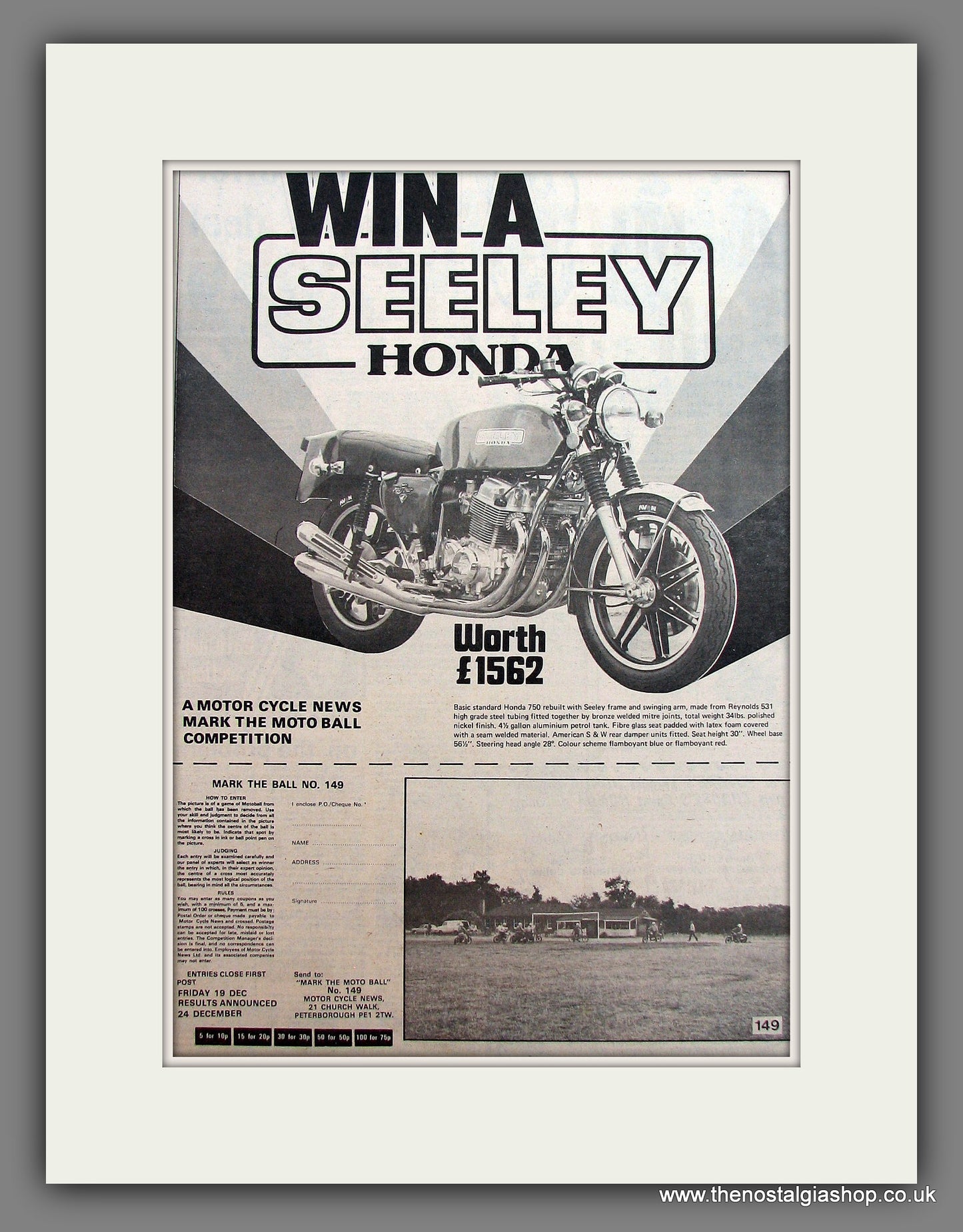 Honda Seeley 750. Win One! Original Advert 1975 (ref AD12961)