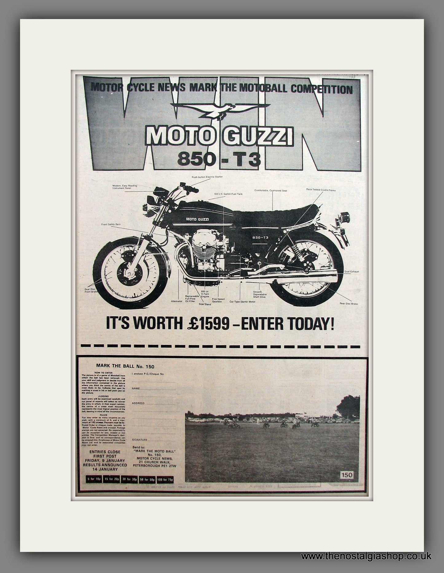 Moto Guzzi 850-T3. Win One! Original Advert 1975 (ref AD12964)