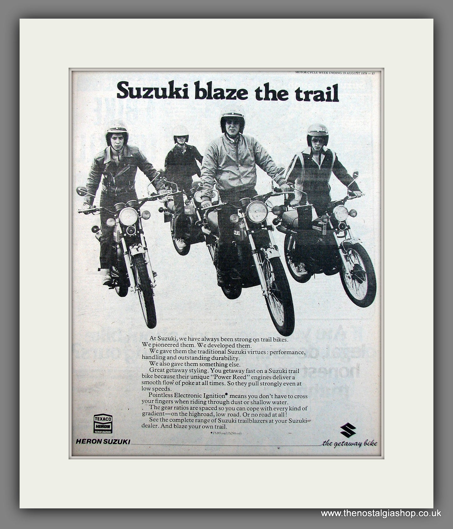 Suzuki Trail Motorcycles. Original Advert 1978 (ref AD13005)