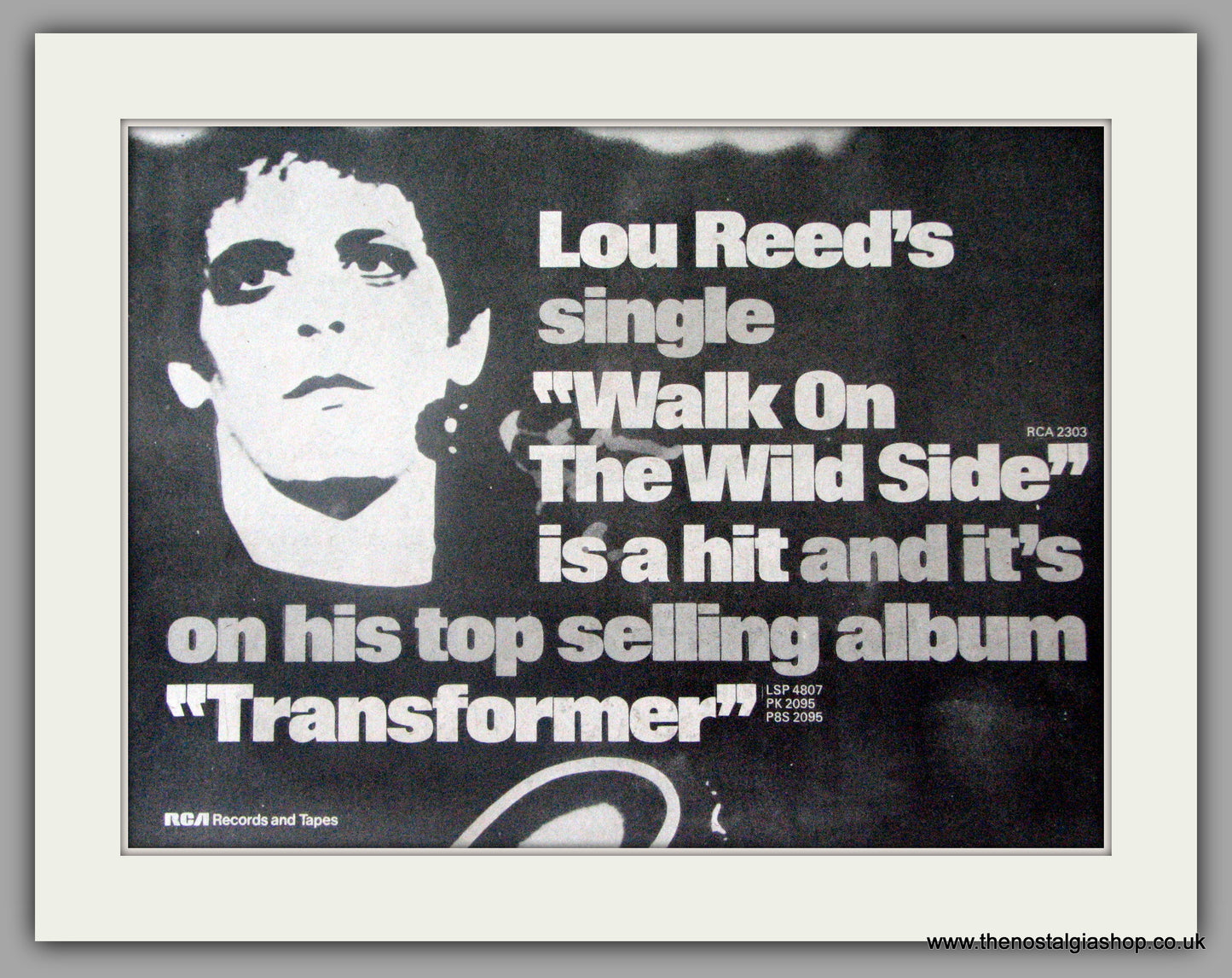 Lou Reed. Walk On The Wild Side.  Vintage Advert 1973 (ref AD50395)