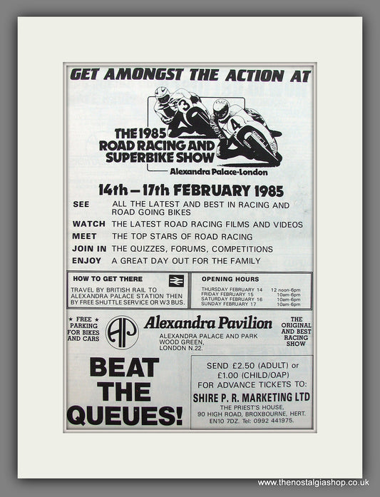 Alexandra Palace Road Racing Show. Original Advert 1985 (ref AD12998)