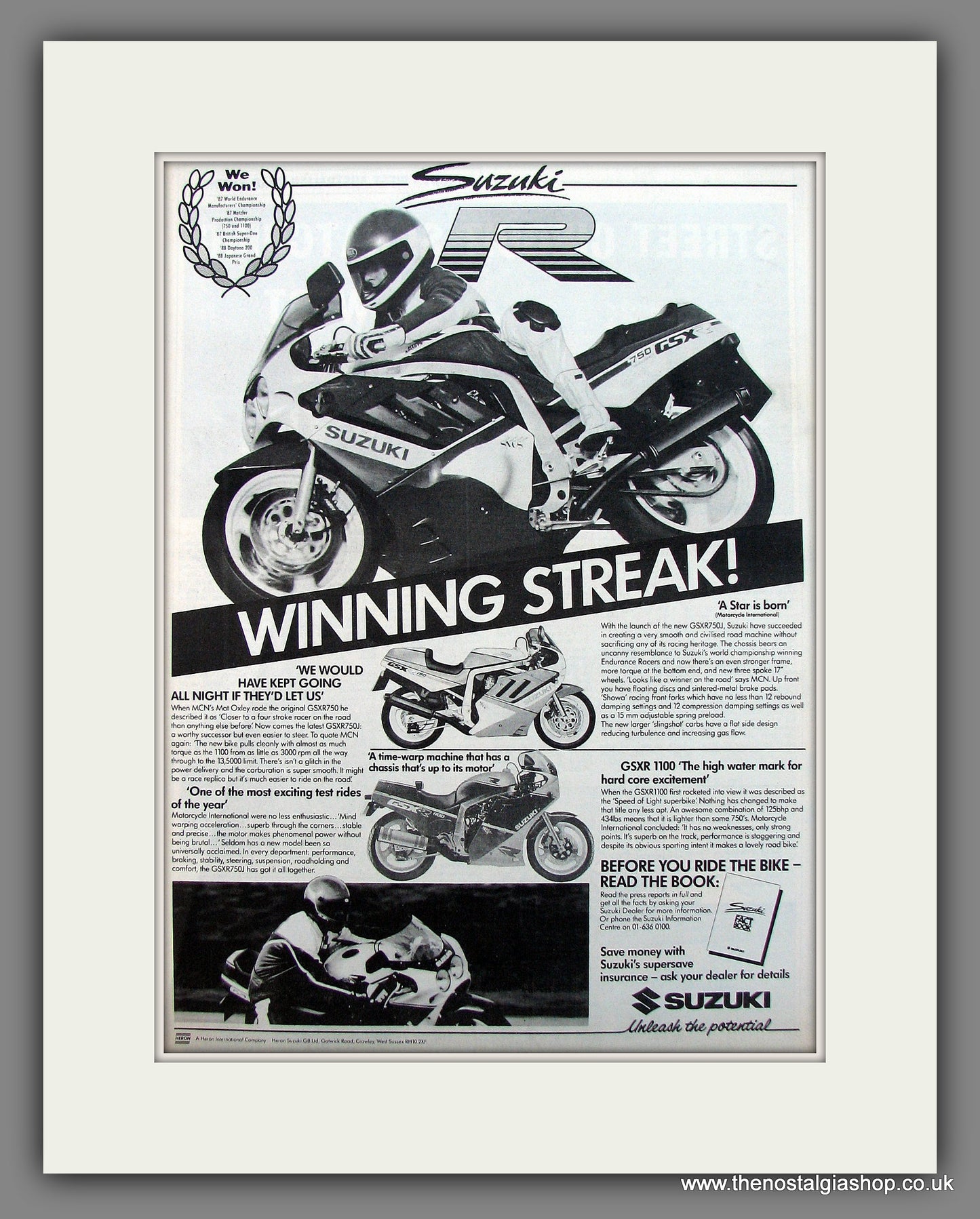 Suzuki 750 GSX Motorcycle. Original Advert 1988 (ref AD13001)