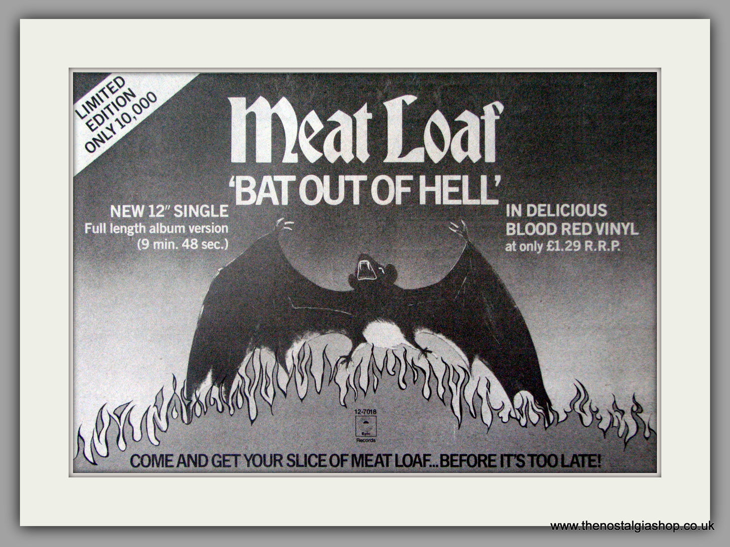 Meat Loaf Bat Out Of Hell.  Vintage Advert 1979 (ref AD50417)