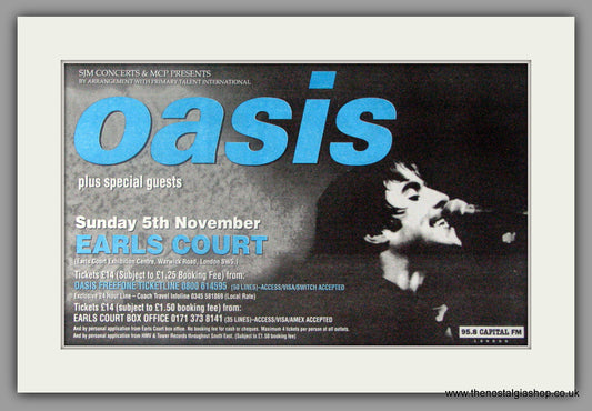 Oasis. Earls Court. Vintage Advert 1995 (ref AD50465)