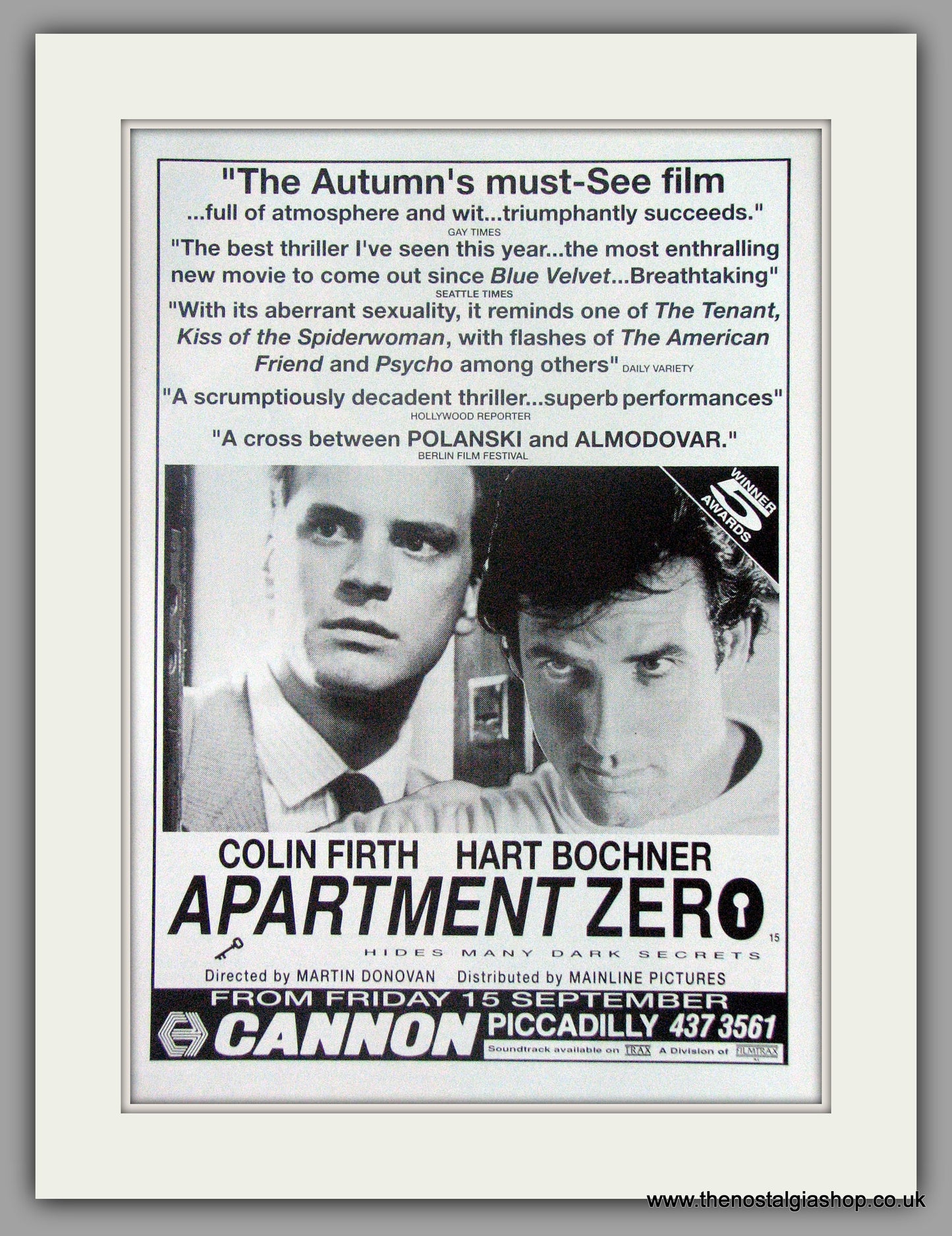 Apartment Zero. Original advert 1989 (ref AD50492)