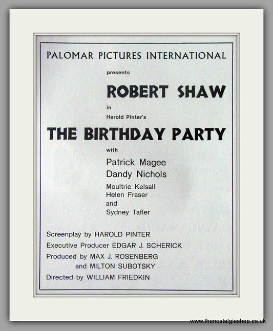 Birthday Party (The). Original Advert 1968 (ref AD50559)