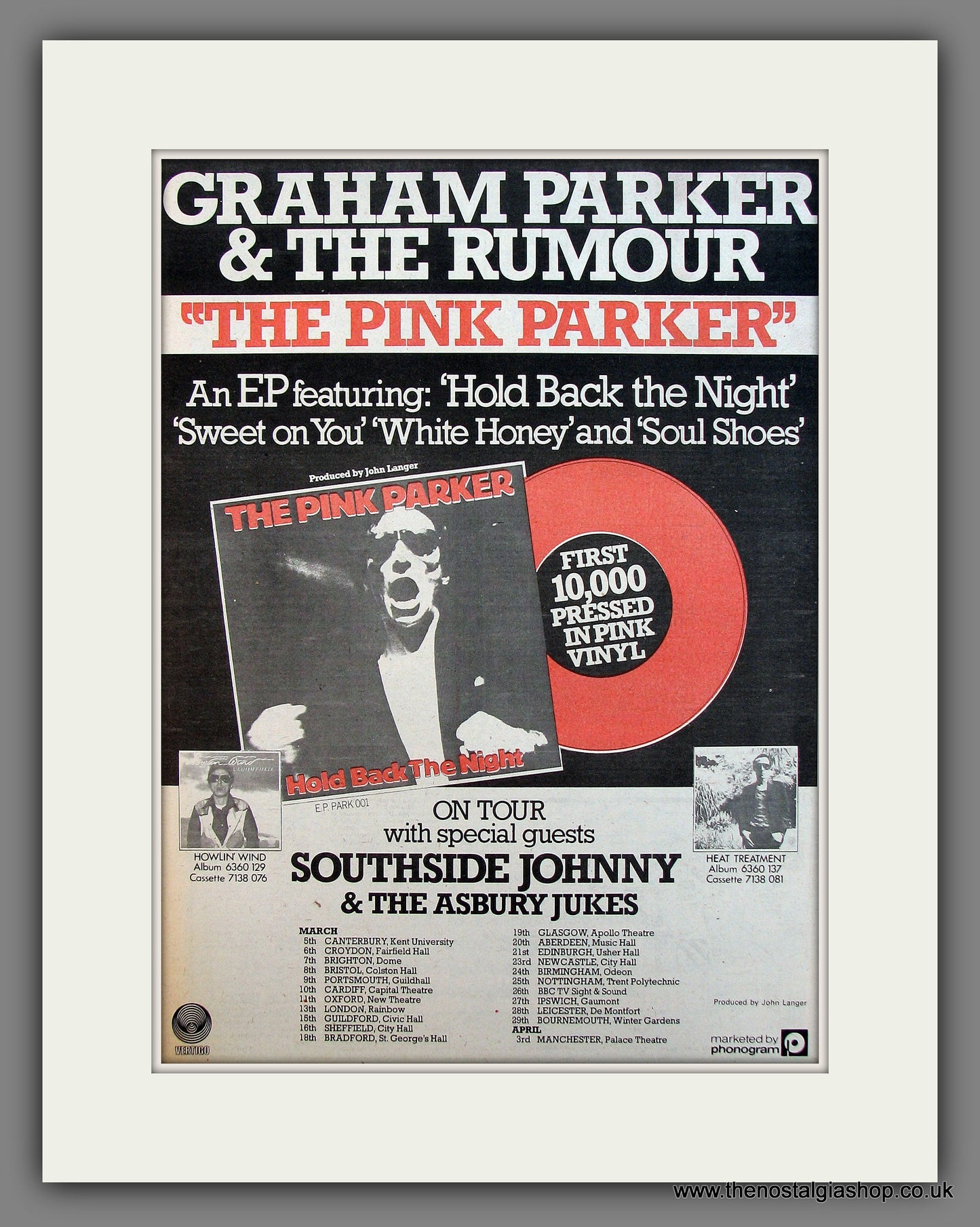 Graham Parker & The Rumour The Pink Parker. Original Vintage Advert 1977 (ref AD13242)
