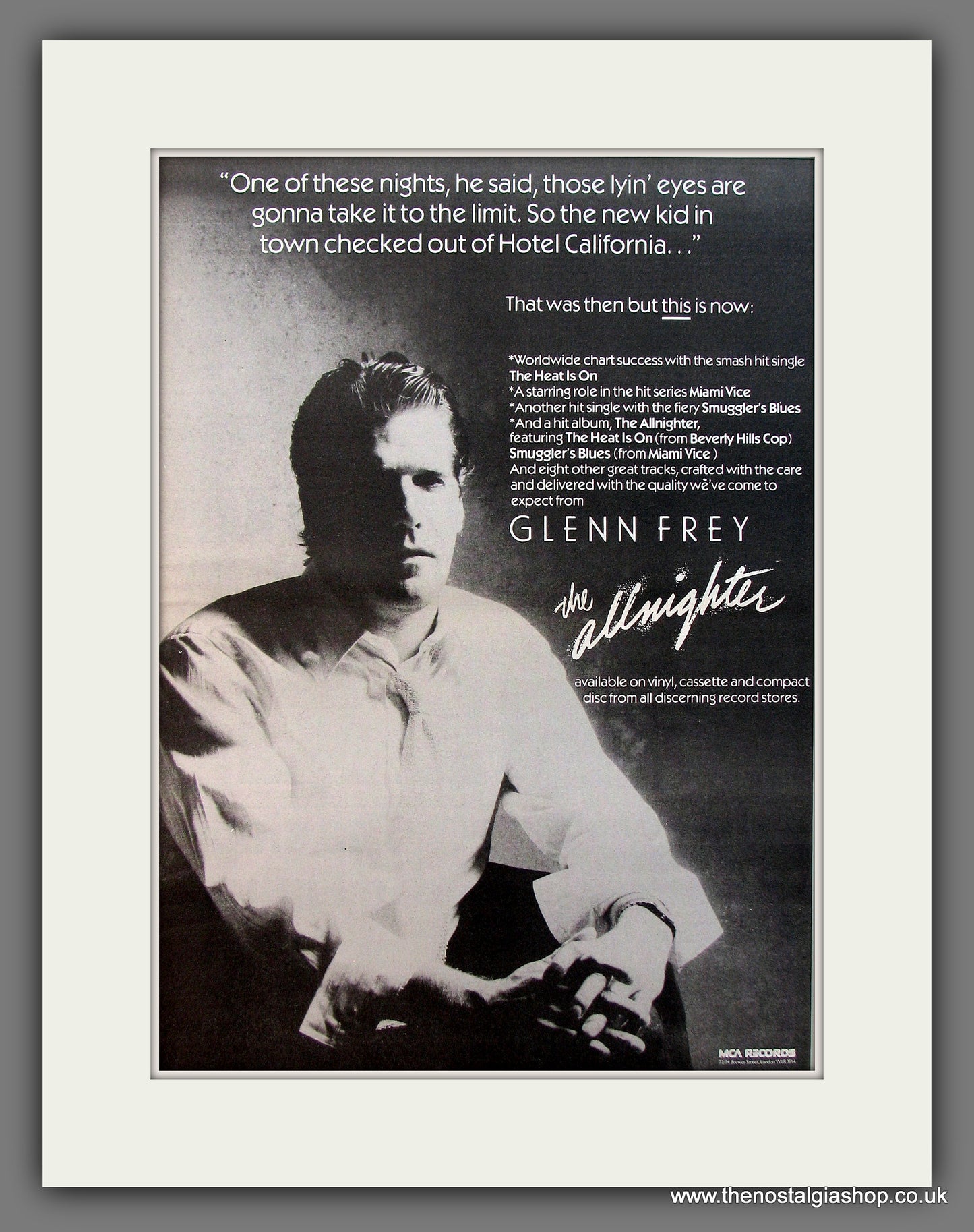 Glen Frey The All Nighter. Original Vintage Advert 1985 (ref AD13252)