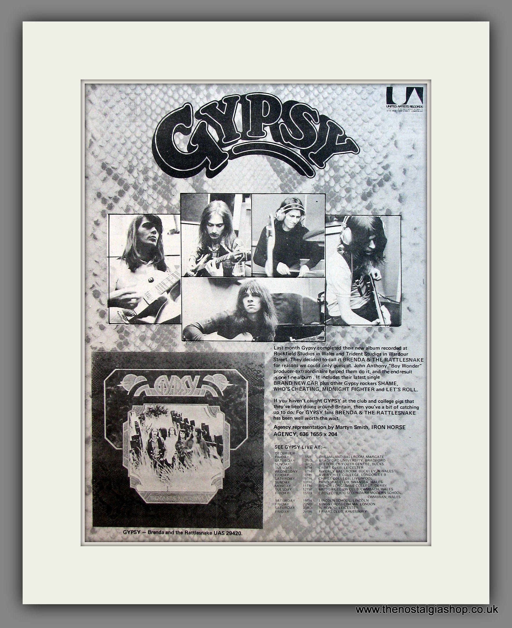 Gypsy Brenda & The Rattlesnake. Original Vintage Advert 1972 (ref AD13 ...