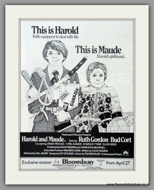 Harold And Maude. Original Advert 1972 (ref AD50836)