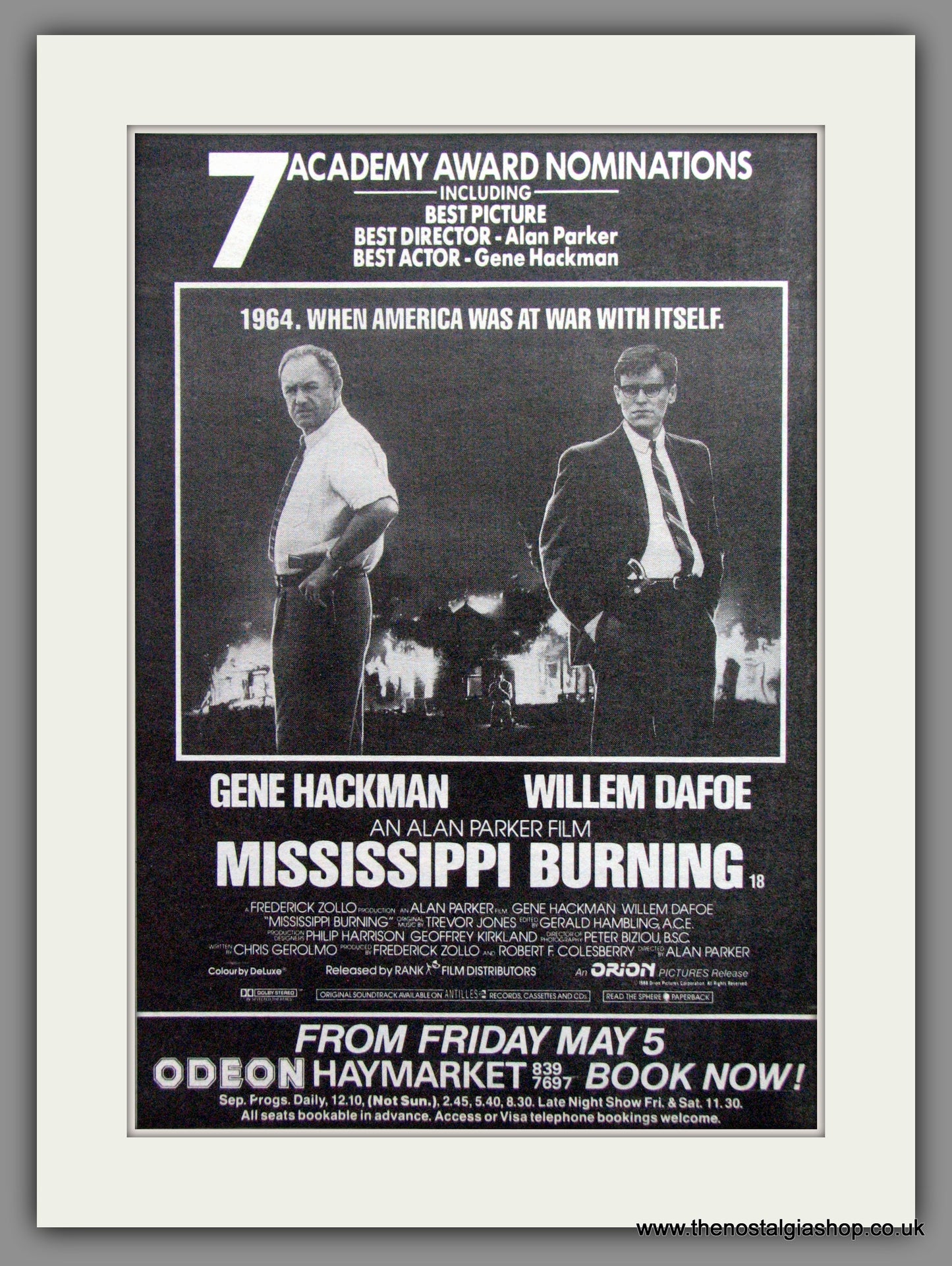 Mississippi Burning. Vintage Advert 1989 (ref AD51215)