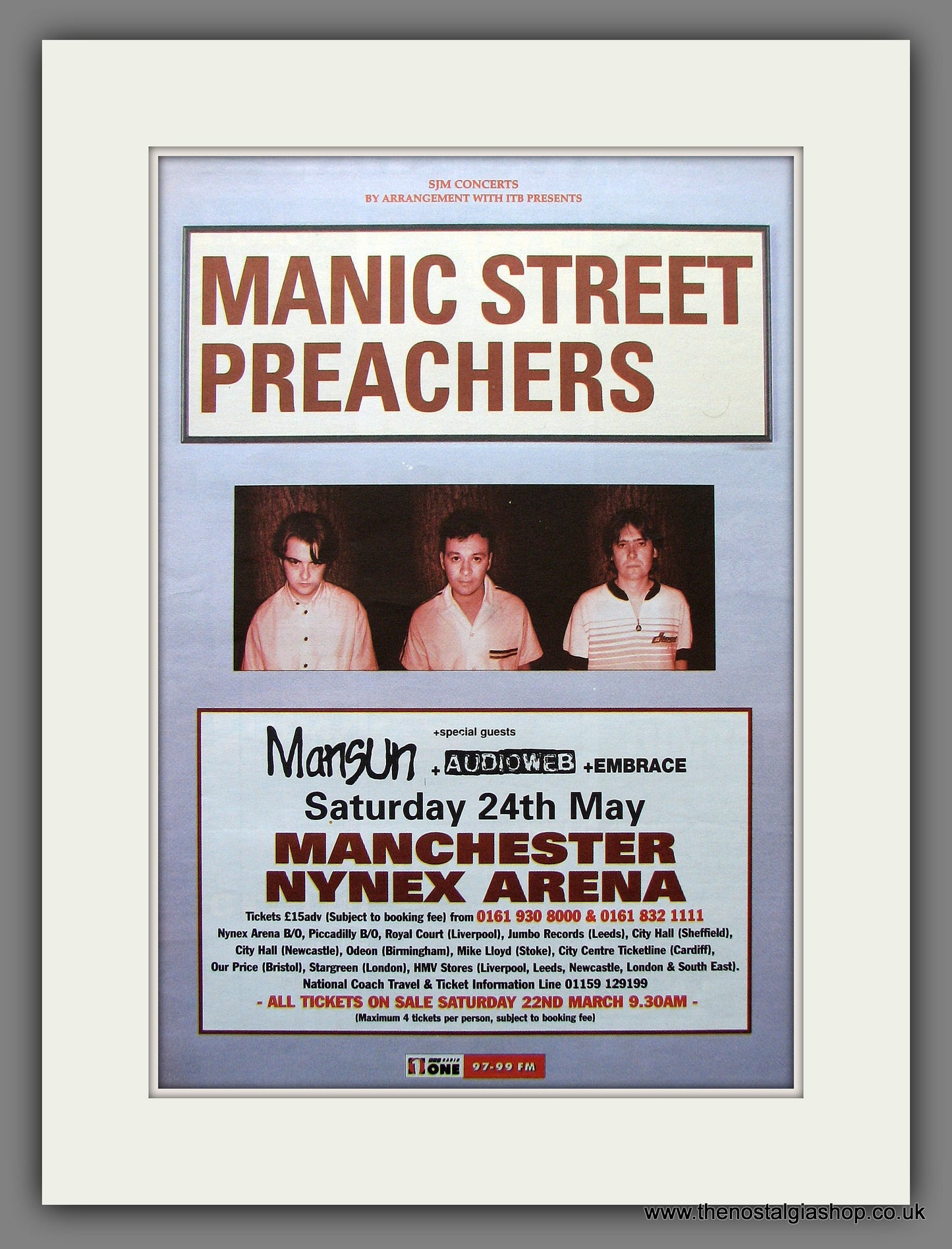 Manic Street Preachers. Manchester Arena. Original Vintage Advert 1997 (ref AD13188)