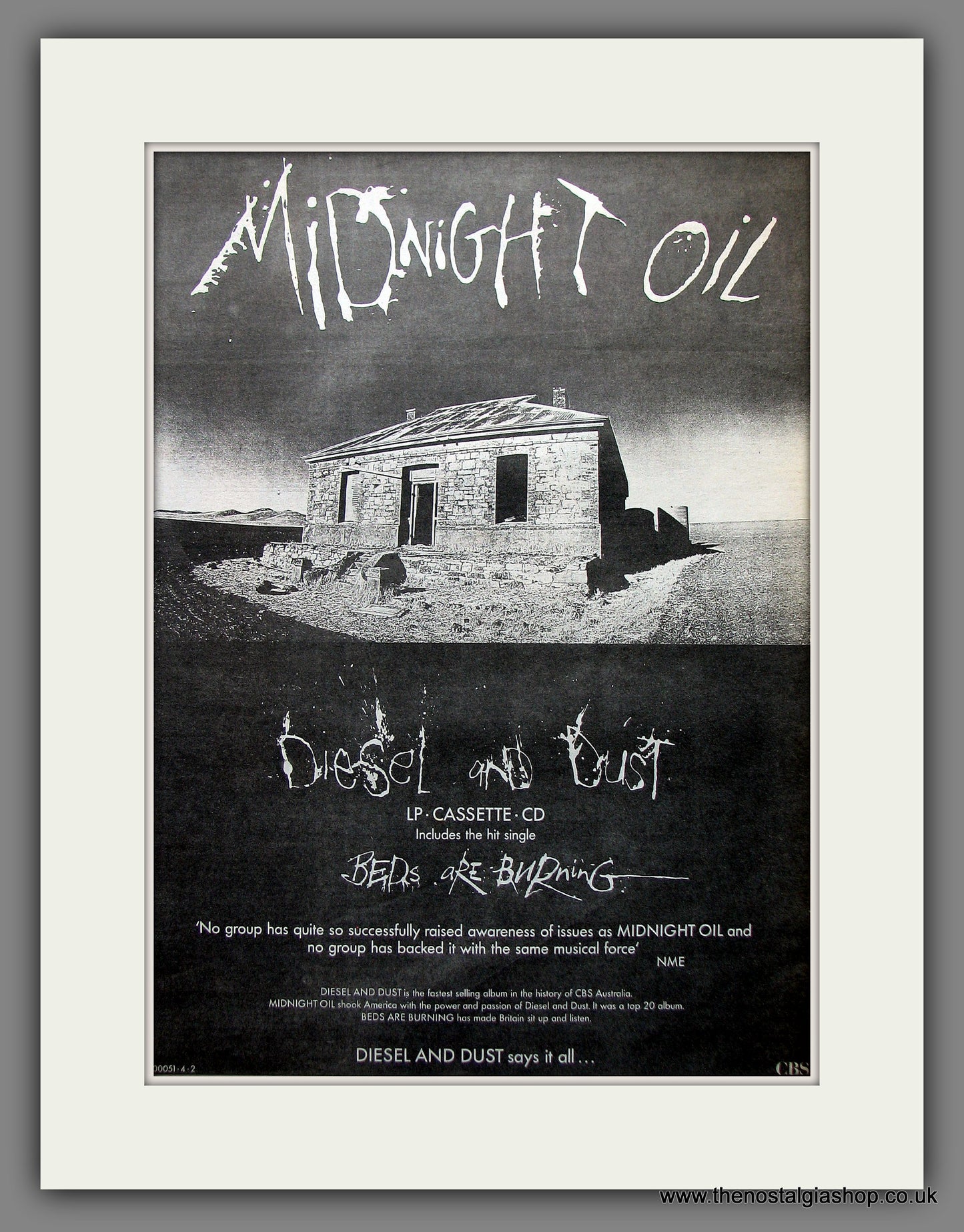Midnight Oil. Diesel And Dust. Original Vintage Advert 1989 (ref AD13190)