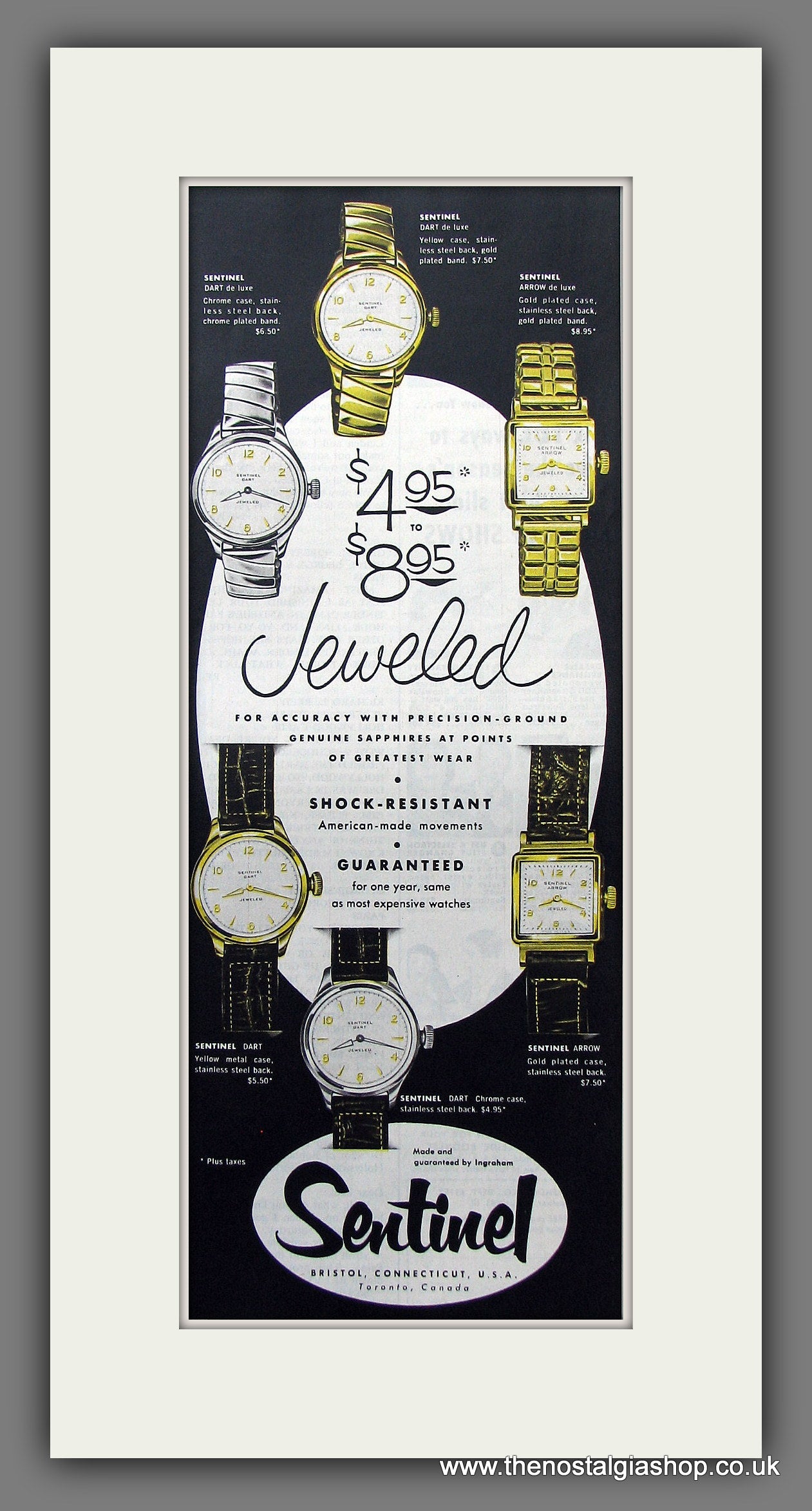Sentinel Watches. Original Advert 1953. (ref AD300108)