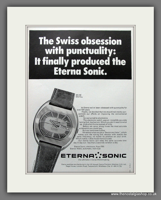 Eterna Sonic Watch. Original Advert 1972 (ref AD300117)