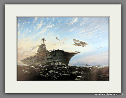 HMS Ark Royal and Swordfish. Mounted Art print.