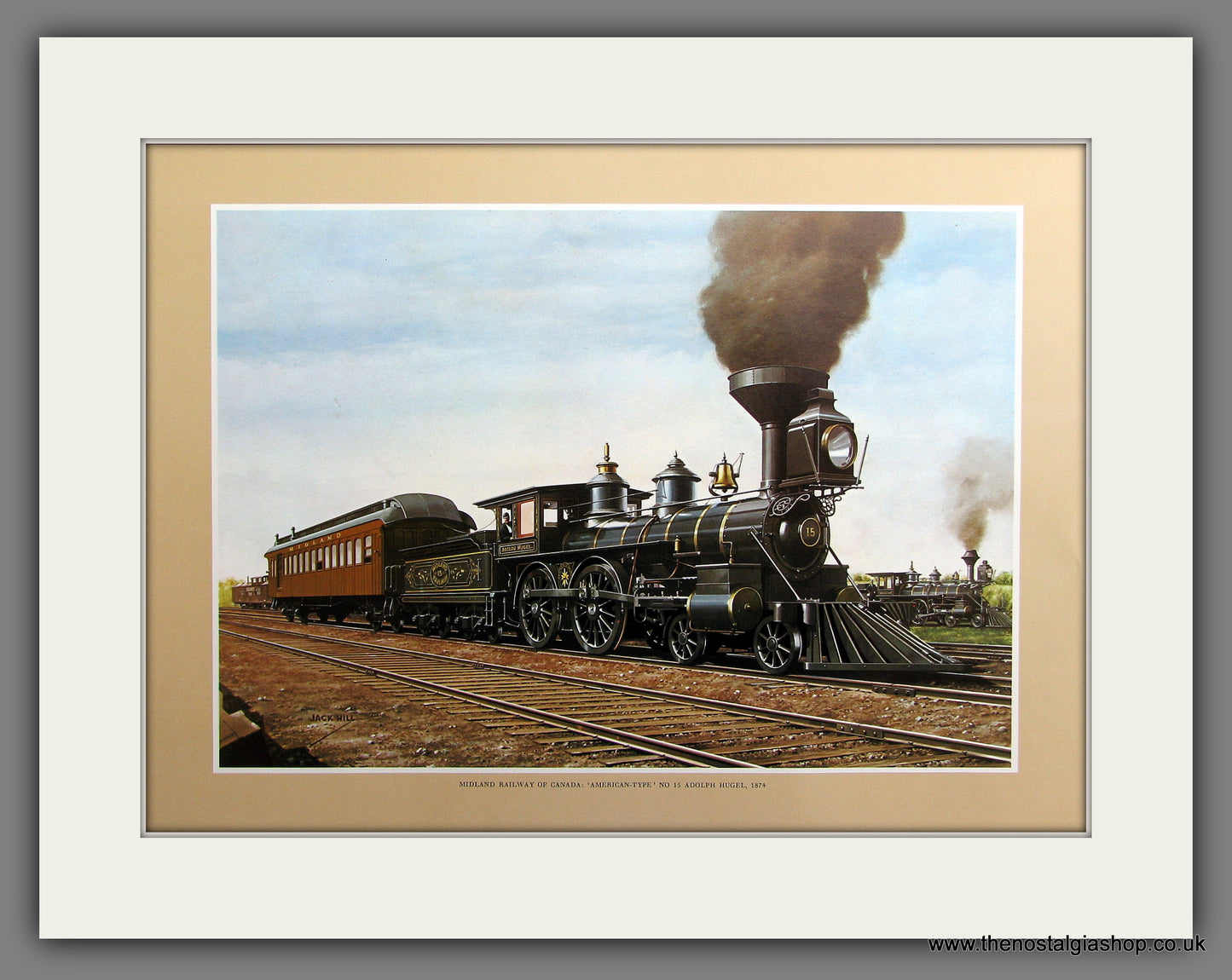 Midland Rly of Canada. American Type No.15 Adolph Hugel 1874. Mounted Railway Print.
