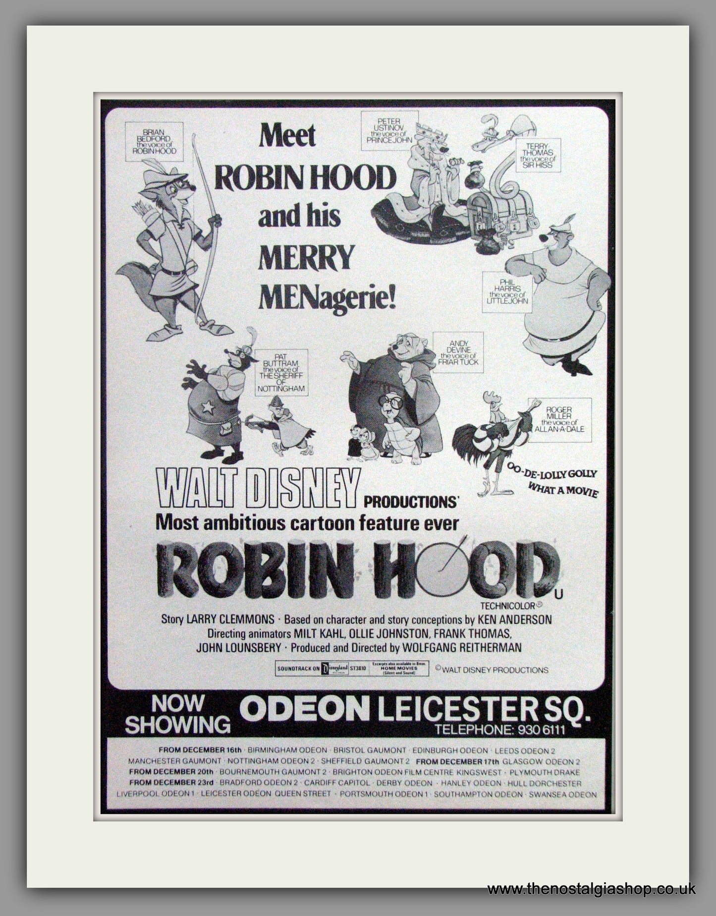 Robin Hood Walt Disney. Original Advert 1974 (ref AD51516)