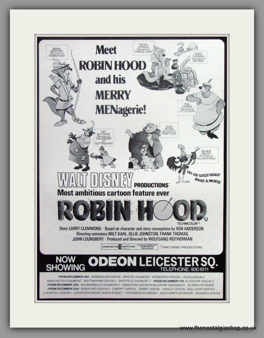 Robin Hood Walt Disney. Original Advert 1974 (ref AD51516)