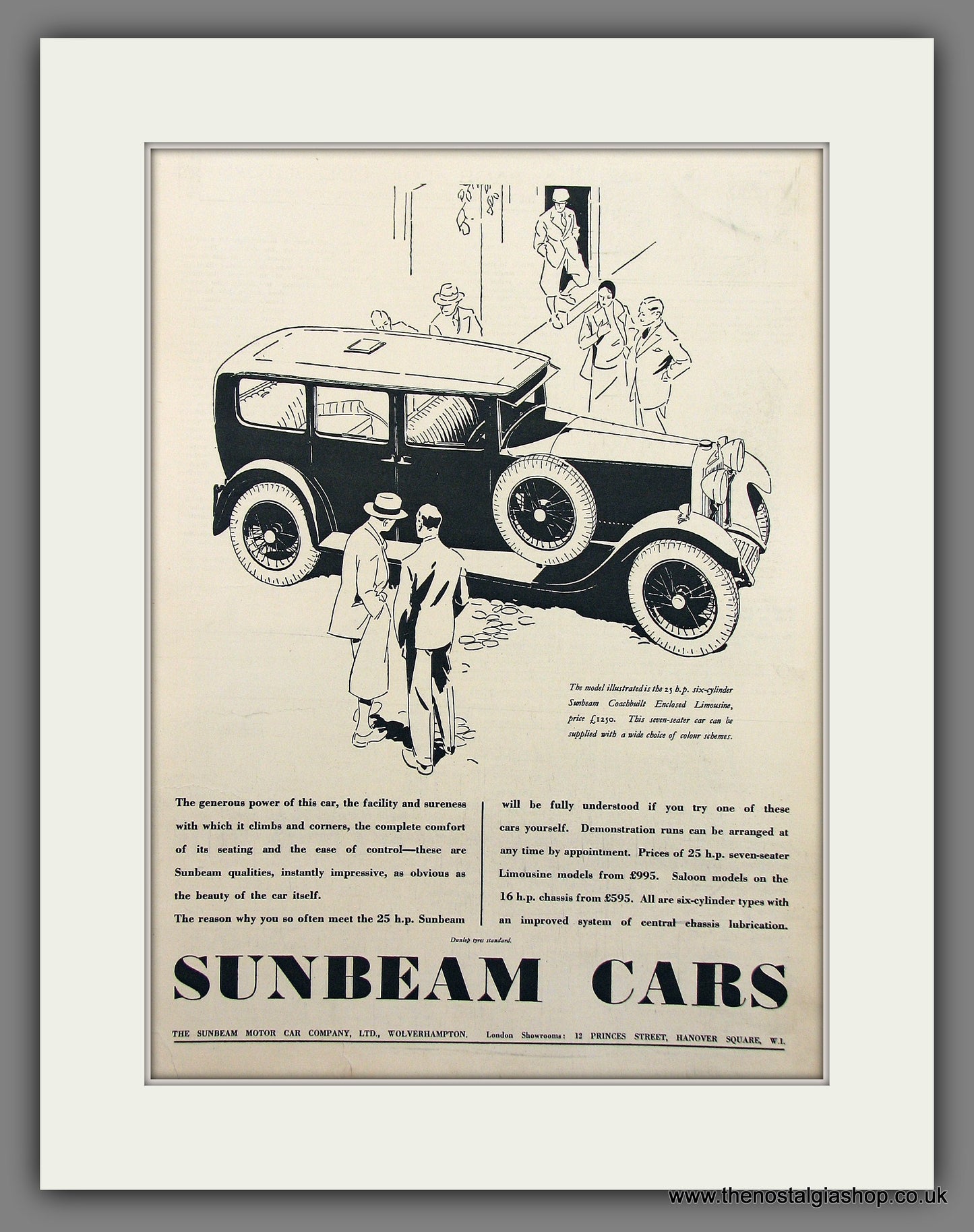 Sumbeam Limousine. Original Advert 1931 (ref AD300003)