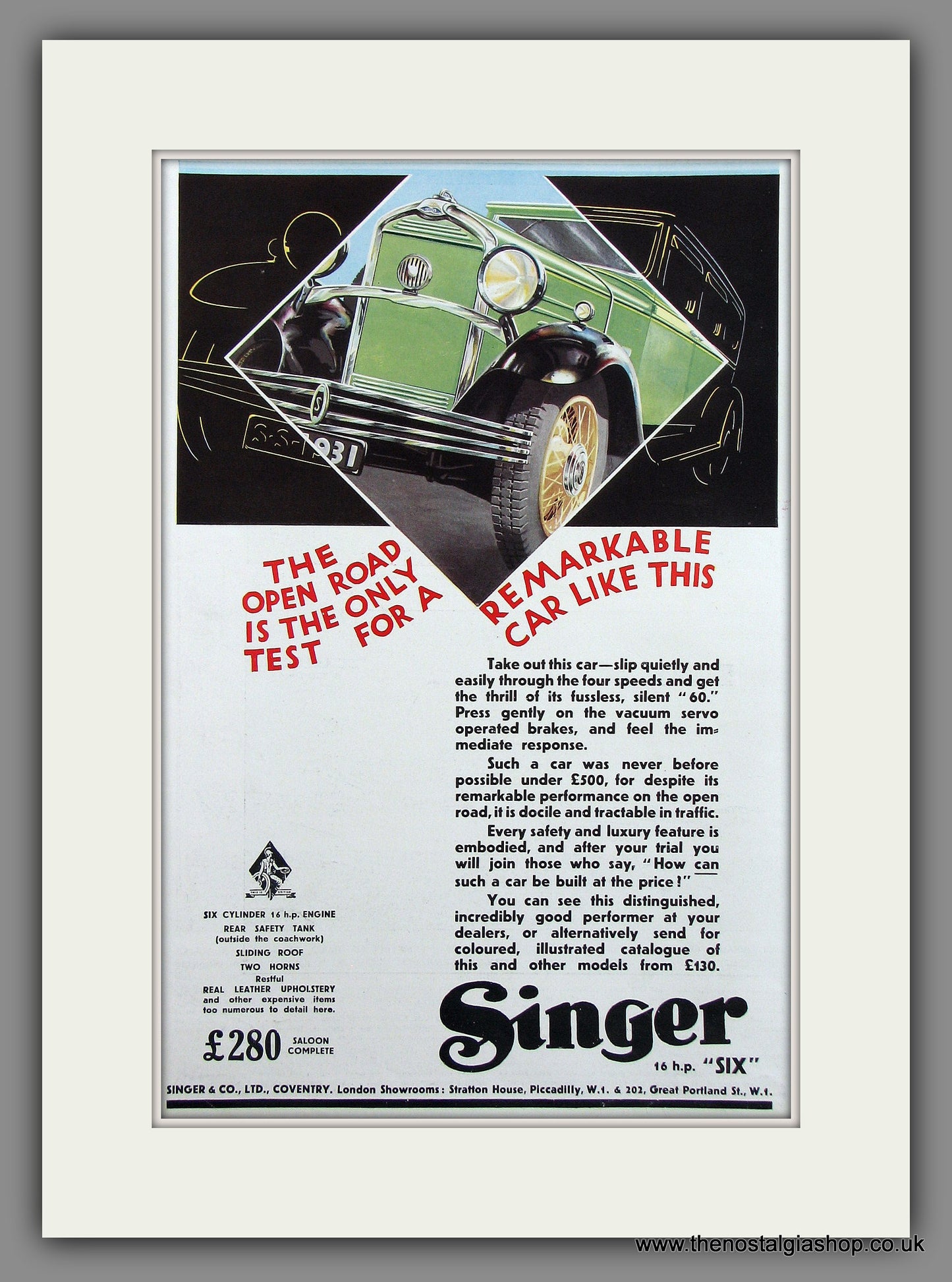 Singer "Six" 16 H.P. Original Advert 1931 (ref AD300004)