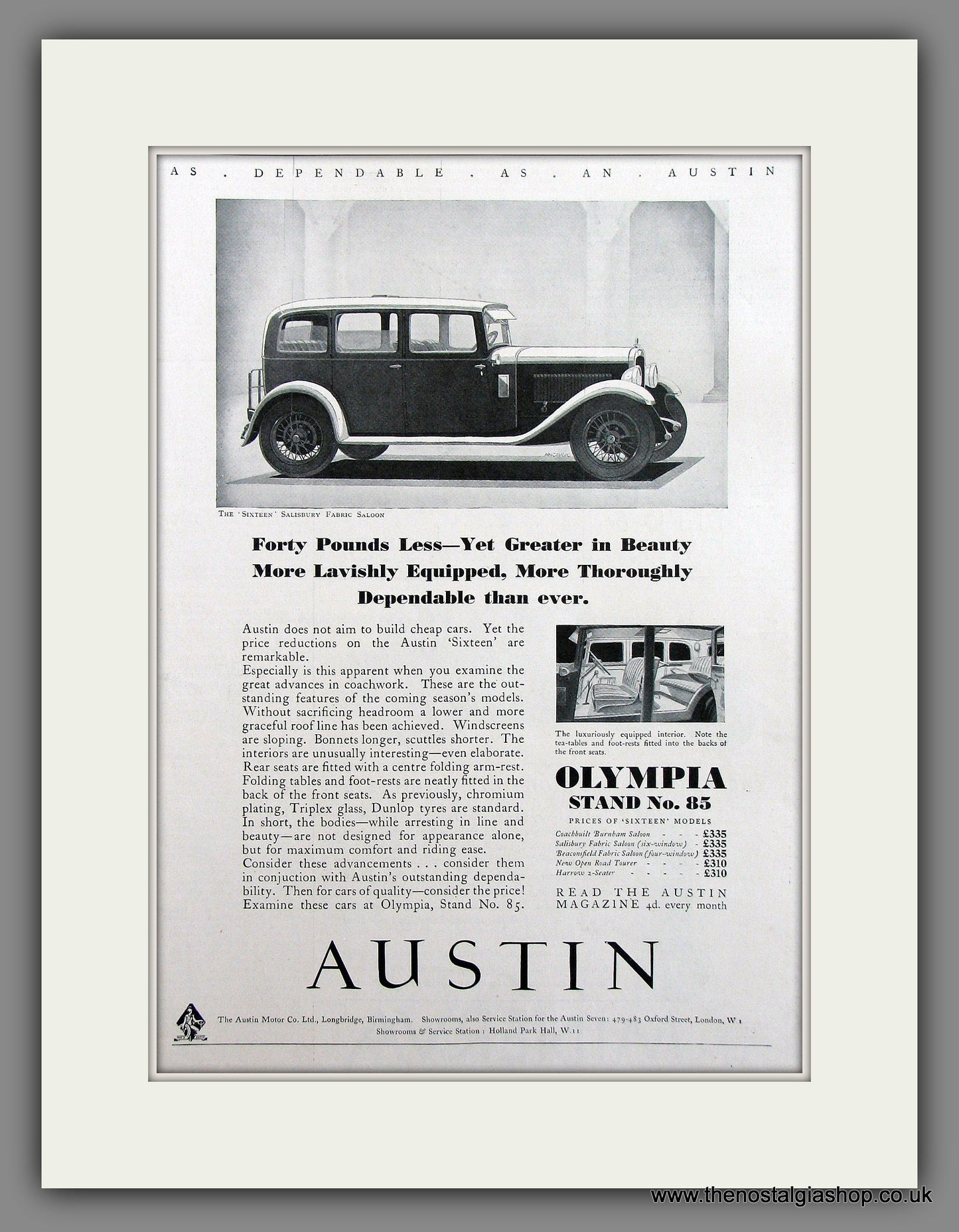 Austin Sixteen Salisbury Fabric Saloon 16 H.P. Original Advert 1930 (ref AD300006)