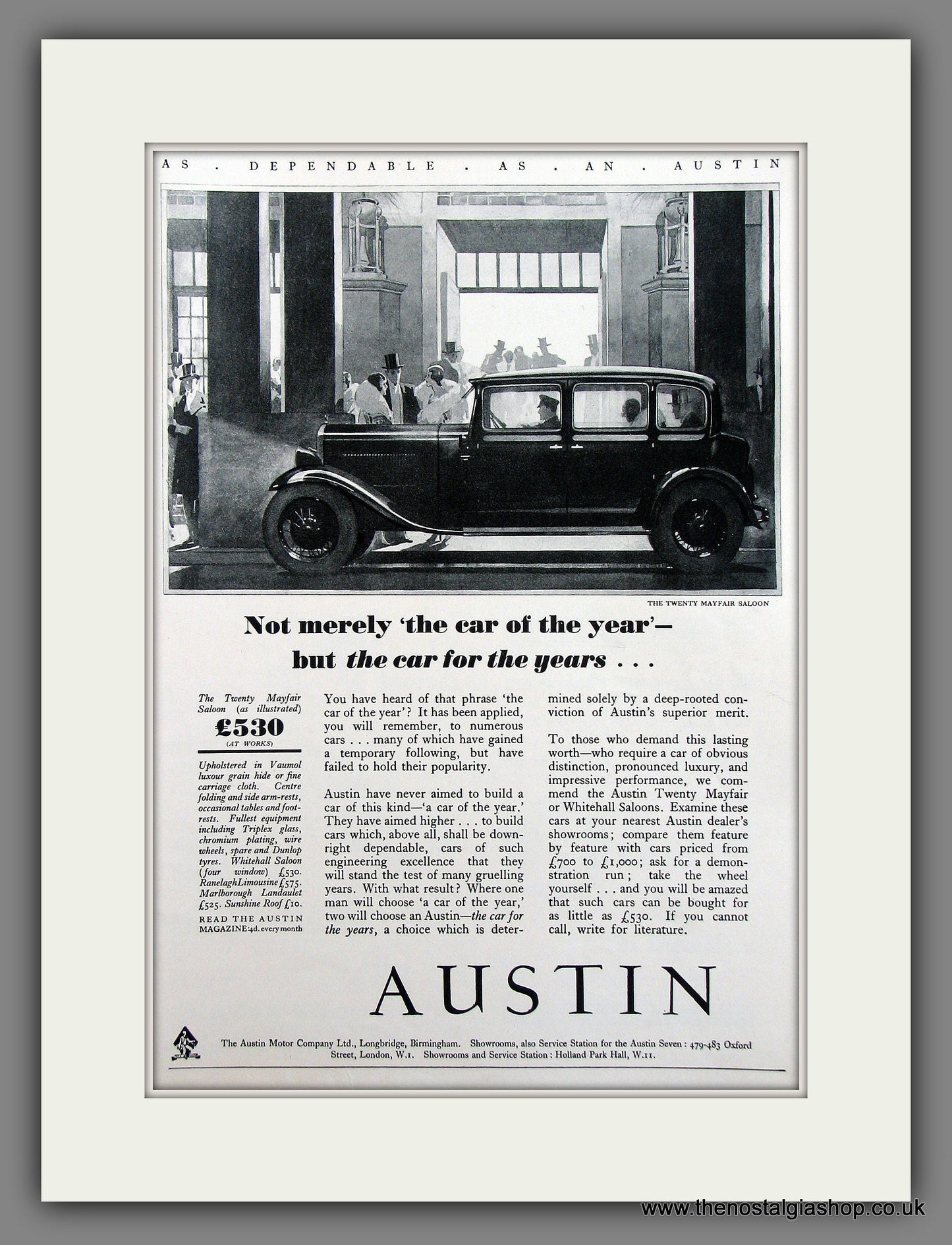 Austin Twenty Mayfair Saloon. Original Advert 1930 (ref AD300007)