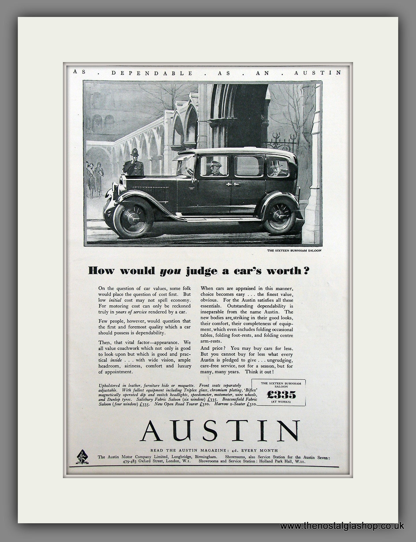 Austin Sixteen Burnham Saloon. Original Advert 1931 (ref AD300010)
