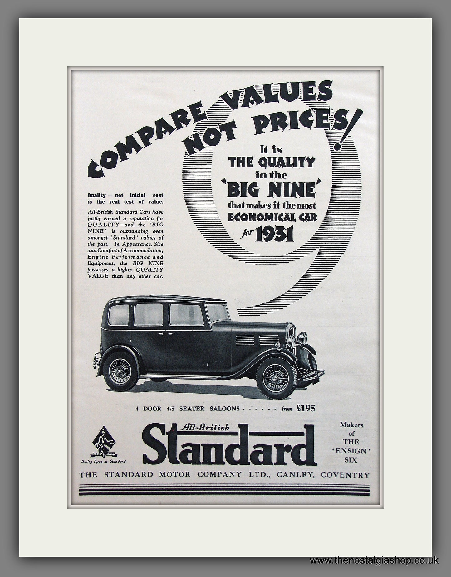 Standard Big Nine. Original Advert 1930 (ref AD300020)