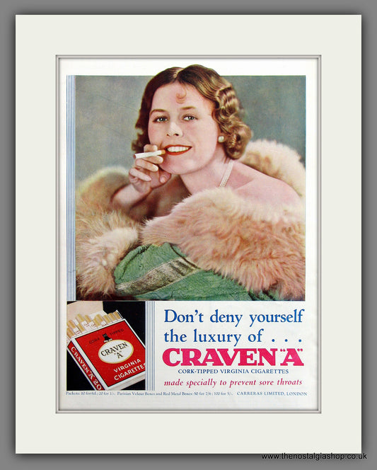 Virginia Craven "A" Cigarettes Original Advert 1931 (ref AD300062)
