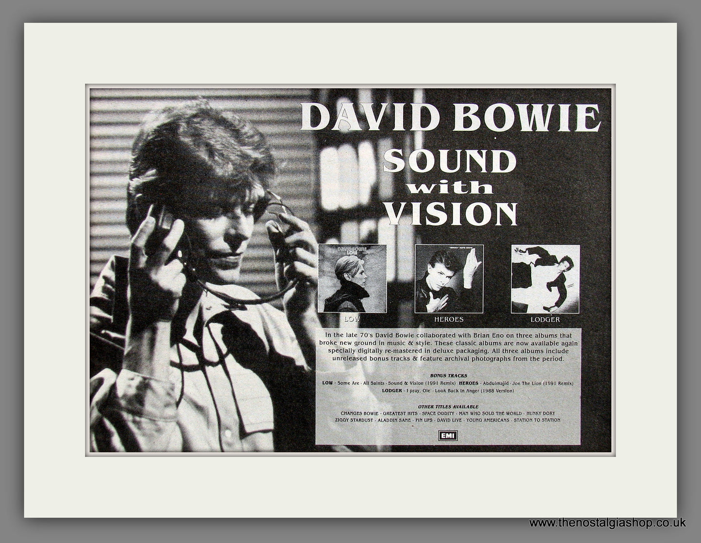 David Bowie. Sound With Vision. Vintage Advert 1991 (ref AD55812)