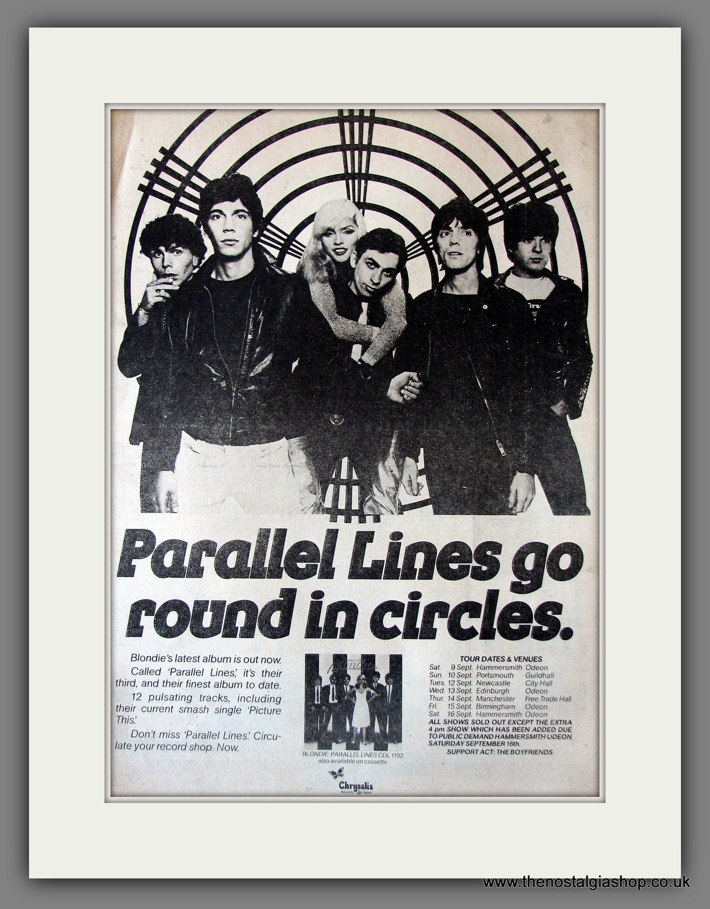 Blondie, Parallel Lines. UK Tour Dates. Original Advert 1978 (ref AD13310)